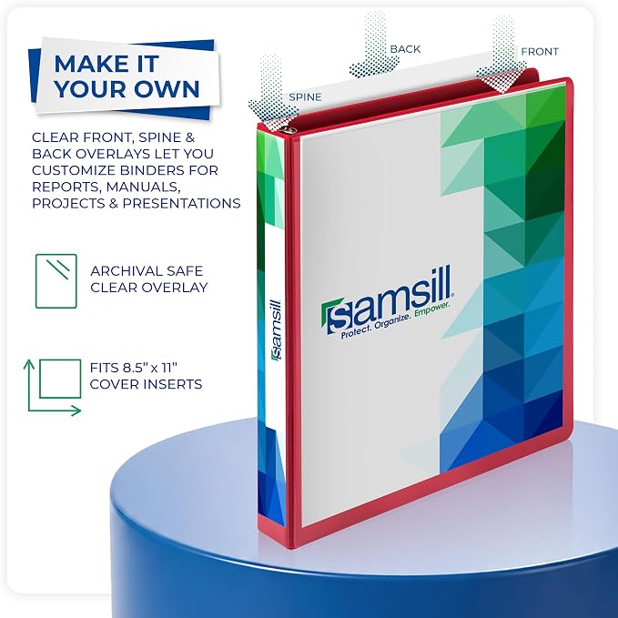 Samsill 1 Inch 3 Ring Binder, Economy Round Ring, Clear View Cover, 200 Sheet Capacity - for School, Home, Office - Red