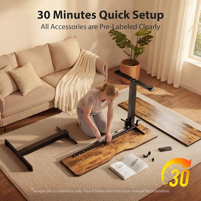 Cubiker Standing Desk, 63x28 Inches Sit Stand Home Office Desk, Electric Stand up Desk, Adjustable Desk with Splice Board, Black Frame/Rustic Brown Top