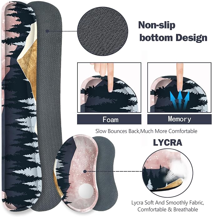 Extended Gaming Mouse Pad Set, Keyboard Wrist Rest Support Pad + Wrist Cushion + XXL Large Mouse Pad + Coaster, Stitched Edge, Non-Slip, Memory Foam Desk Mat, Pink Abstract Mountain