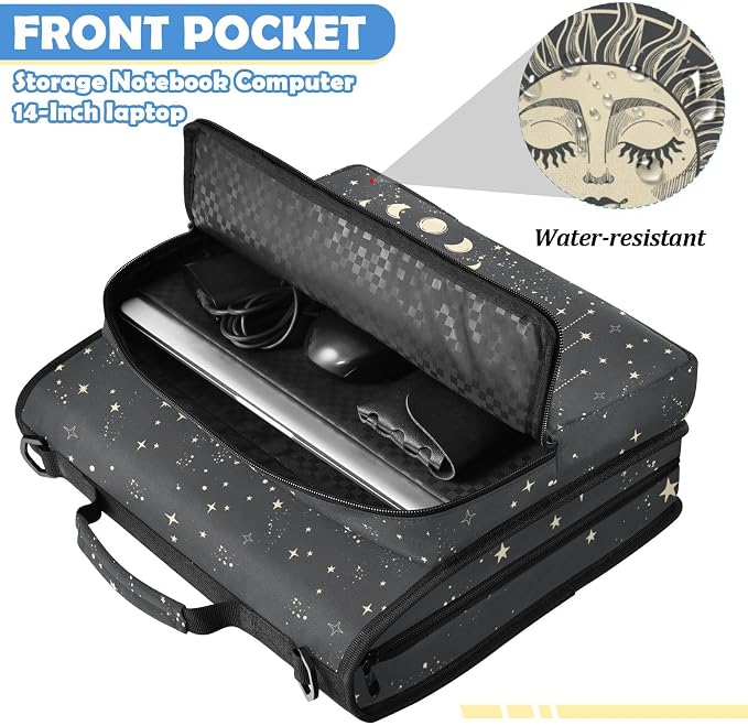 Tarot Sun Moon Goth Zipper Binder File Organizer Bag 3 D-Ring | with Shoulder Strap, Holds 500 Sheets & 14in Laptop, 3 Ring Binder for Office Supplies