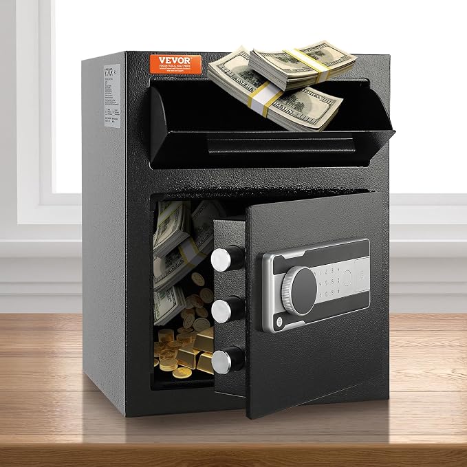 VEVOR 1.7 Cub Depository Safe, Deposit Safe with Drop Slot, Electronic Code Lock and 2 Emergency Keys, 13.77''x11.81''x17.71'' Business Drop Slot Safe for Cash, Mail in Home, Hotel, Office