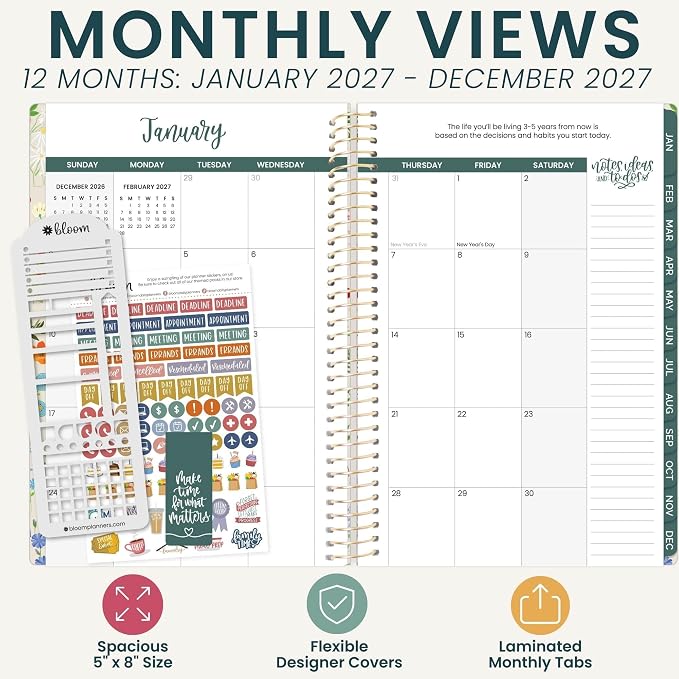 bloom daily planners 2027 Planner (January - December 2027) - Weekly & Monthly Softcover Planner for Women - Calendar Year Inspirational Agenda Book with Stickers - 5.5" x 8.25" - Garden Party