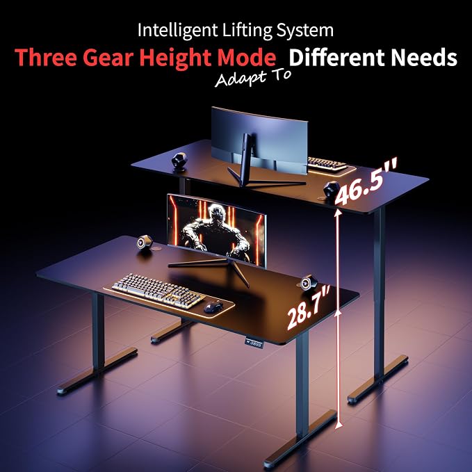Shintenchi Standing Desk, 71x31 Inch Height Adjustable Electric Sit Stand up Desk, Ergonomic Rising Computer Table, Modern Lift Gaming Desk Workstation for Home Office, Black