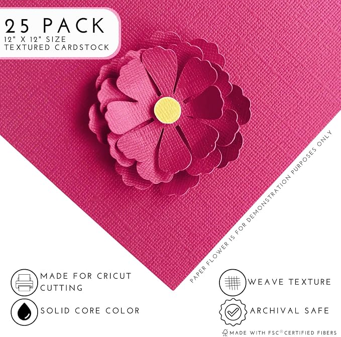 Hot Pink—12x12 Textured Cardstock | 80lb Textured Pink Scrapbook Paper | Premium Cardstock for Cricut Cutting | 25 Sheets