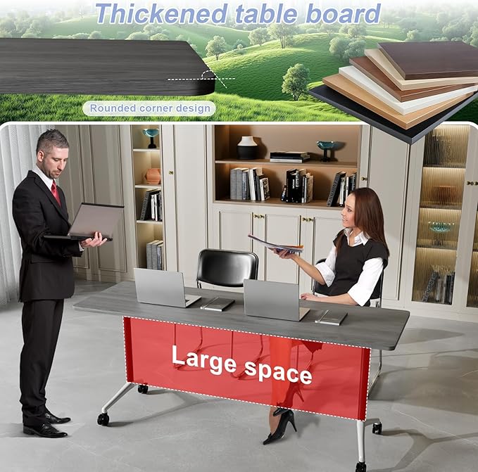 Conference Table Flip Top Mobile Conference Room Tables,Folding Conference Table with Wheels,Large Meeting Training Seminar Table Saving Space for Office Classroom(6C,47.2'')