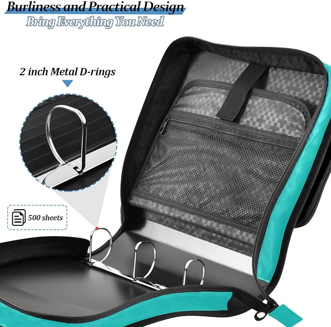 Sea Turtle Teal 3 Ring Binder Bag 1.5 inch Binder Organizer with Zipper Shoulder Strap 500 Sheet Documents Storage for School Office