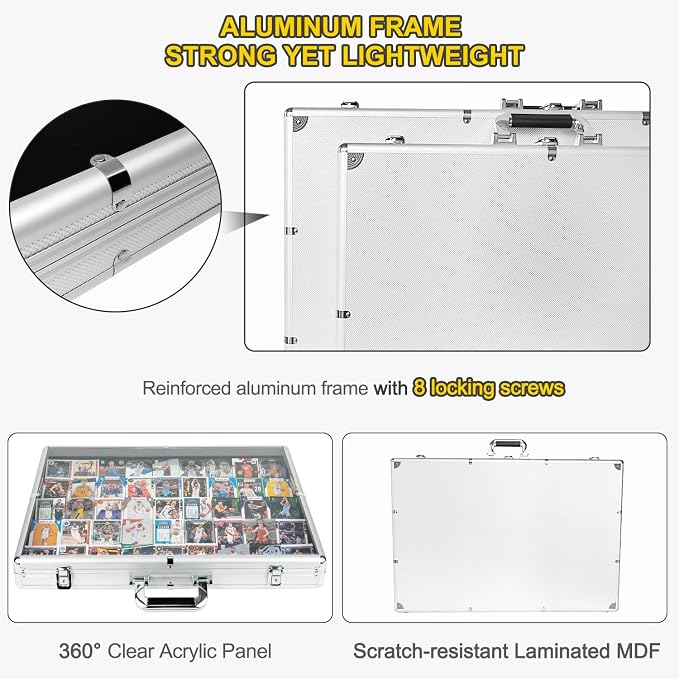 Aluminum Trade Show Display Case – 24"x20" Trading Cards Tabletop Showcase | Locking, for Sports Cards, TCG, Jewelry, Lightweight & Portable–for Exhibitions, Conventions, and Collectibles, Silver