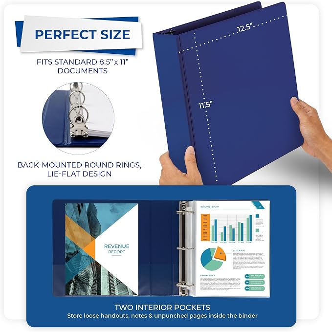 Samsill 2 Inch 3 Ring Binders, Economy Round Ring, Clear View Cover, 425 Sheet Capacity - for School, Home, Office - Blue, 12 Pack