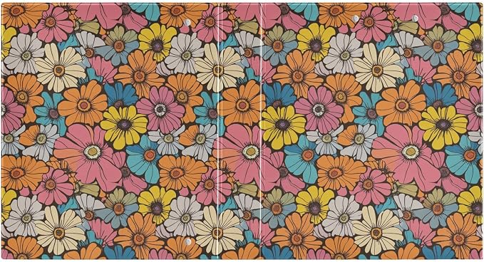 Retro Groovy Hippie Flowers Binder 1.5 Inch Binder with Clipboard&Pockets, Fancy Boho Daisy Hardcover Binders 3 Ring, Heavy Duty Large File Folder for Office School Supplies - Holds 200 Sheets