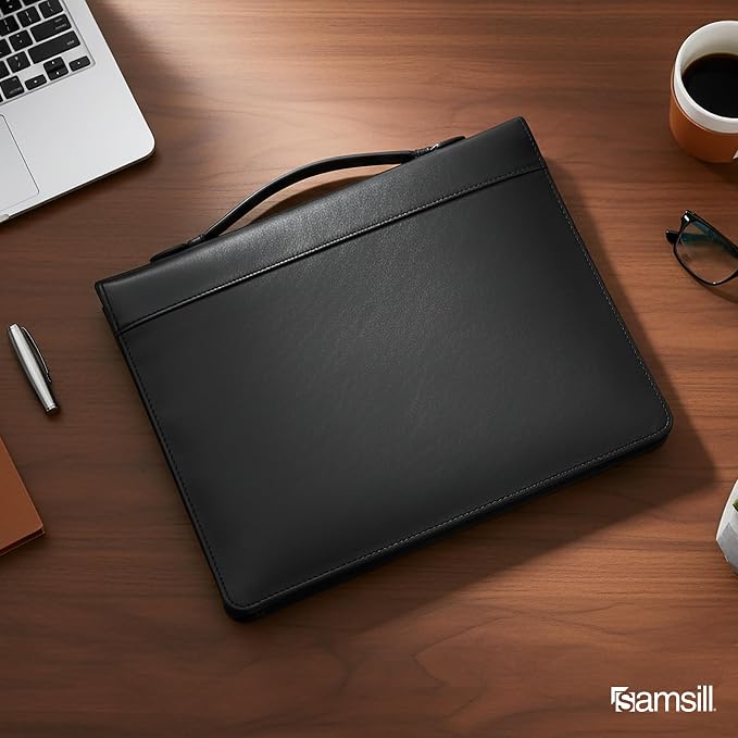 Samsill 15540 Regal Leather Padfolio Zipper 1 inch Ring Binder, Carry Handle, Interior 10.1 Inch Tablet Sleeve, Letter Size Writing Pad, Black