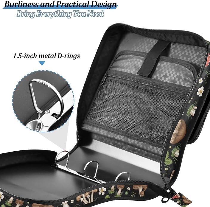 Zipper Binder Bag 3 Ring File Folder Portfolio Organizer Zippered Binder Bags with Strap Fits Laptop Women Men