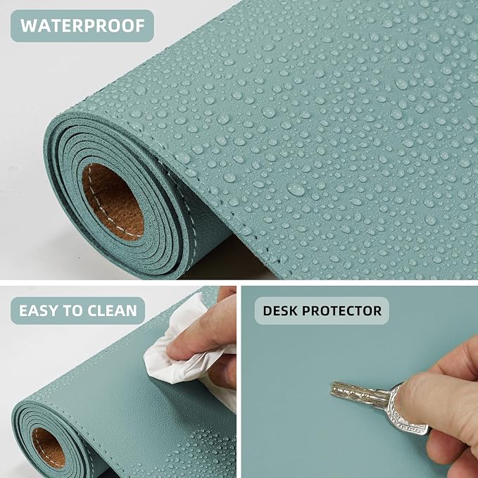 AFIING Cork Desk Mat 47" x 23.6", Dual-Sided Natural Cork & PU Leather Desk Pad, Non-Slip Waterproof Large Mouse Pad for Office, Home & Gaming (Light Blue)
