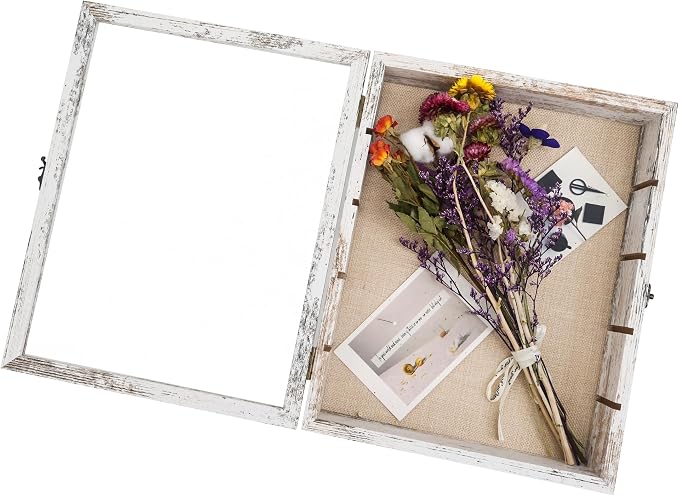 Shadow Box Frame with Removable Shelves, White 11x14 Deep Memory Box Display Case for Keepsake Collectibles, Coins Military Medals Pins Wedding Flowers