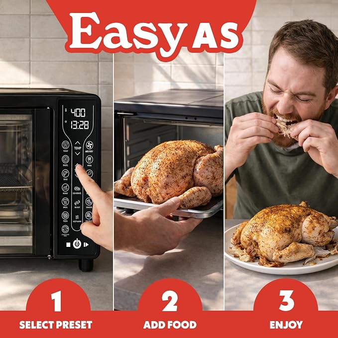 Gourmia French Door Air Fryer Toaster Oven – 6-Slice Capacity, FryForce 360°, Digital Display with 17 Cooking Presets, Black