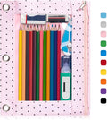 Forvencer Pencil Pouch for 3 Ring Binder, Large Pencil Case Pouch Binder | 3 Reinforced Grommets, Pen Bag, Clear Window Pencil Case, Binder Accessories, Pink Polka Dot