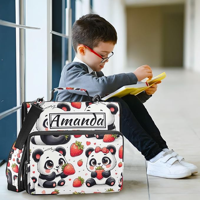 Custom 3 Ring Zipper Binder Panda Red Strawberry Personalized Name 1.5 inch Binders Large Capacity Multi Pockets for School Office Supplies