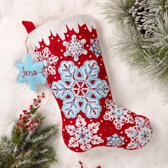 Bucilla Felt Applique 18" Stocking Making Kit, Frosty Flurries, Perfect for DIY Arts and Crafts, 89735E