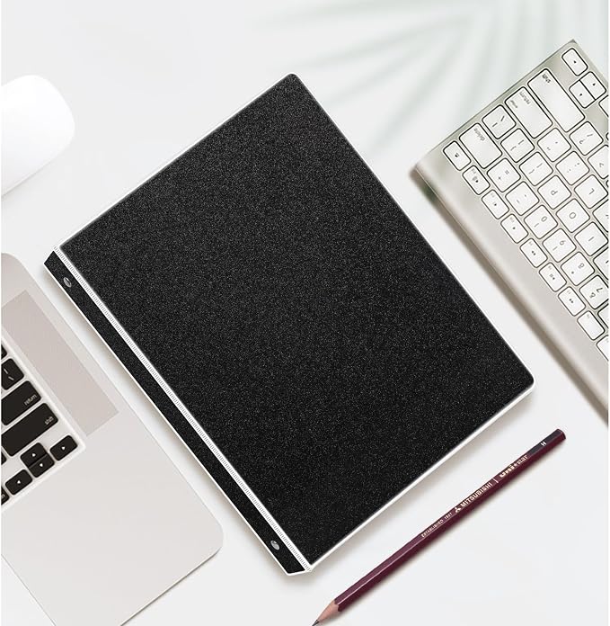 NatureTouch 3 Ring Binder, Glitter 1 Inch Organizer (10.5'' x 11.5'') Holds 8.5’’ x 11’’ Letter Size 300 Pages, Waterproof Durable View Binder, 1 Pack, Black