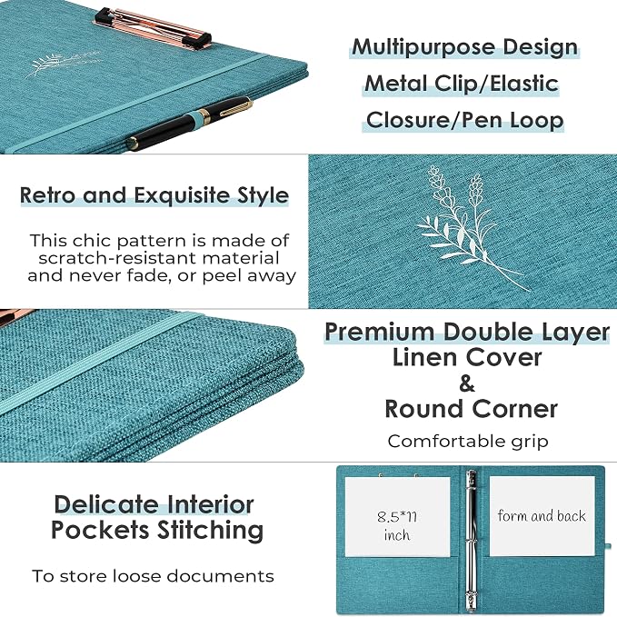 EYROZILL 3 Ring Binder, 1 Inch Linen Binder Organizer for Letter Size (8.5" x 11") with 5 Tab Dividers, File Folder Labels and Low Profile Clipboards, School and Office Supplies- Lavender Blue