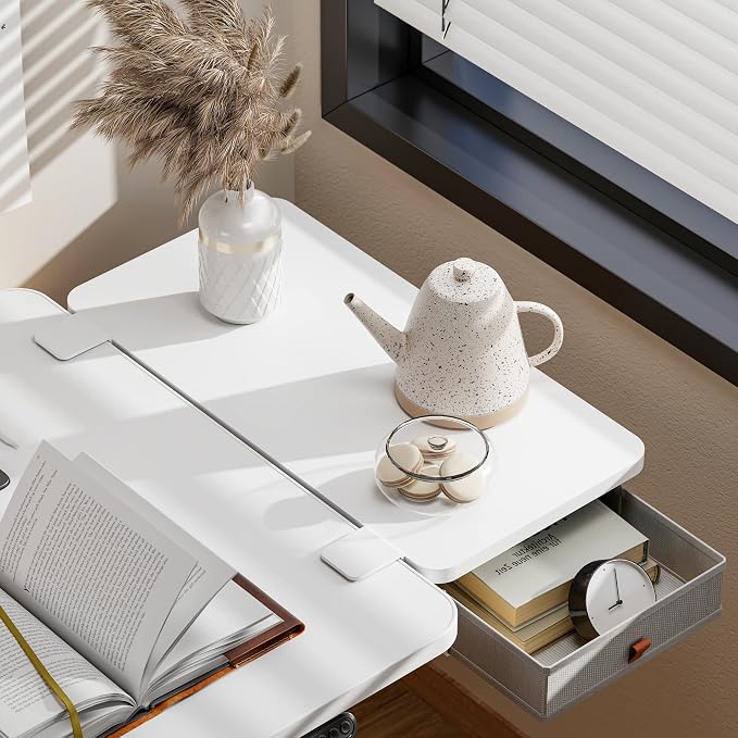 Desk Extender Tray, 24" x 12", with Storage Drawer, Medium, White | Desk Extension, Clamp on Desk Shelf, Clamp on Keyboard Tray for Office and Home, Workstation Organizer