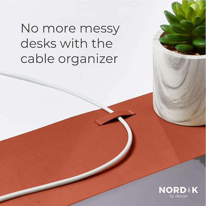 Nordik Leather Desk Mat - Cork Whiskey Brown - Leather Desk Pad (35x17 in) | Premium Vegan Leather Desk Pad with Cable Organizer, Giftable, Extended Waterproof Mouse Mat, Non-Slip Desk Pad Protector