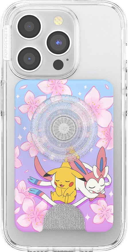 PopSockets Phone Wallet for MagSafe with Grip- Sakura Dreams | PopWallet, Holds 3 Cards, Magnetic, Removable, Secure, Pokemon, Gengar, Eevee, Pink