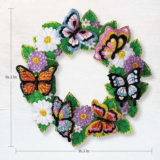 Bucilla Felt Applique Wreath Making Kit, Butterfly Bliss, Perfect for DIY Arts and Crafts, 89636E