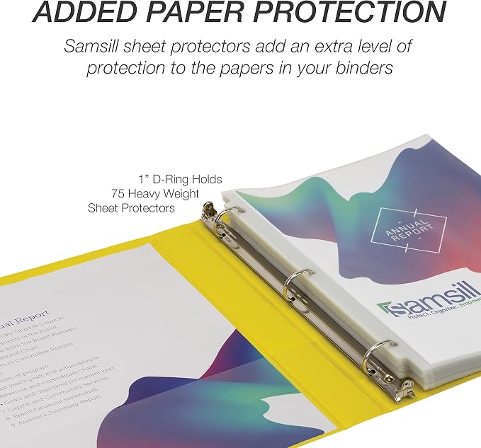 Samsill Durable 1 inch 3 Ring Binder, D Ring Binder, 100% Recycled Chipboard, Yellow, 4 Pack