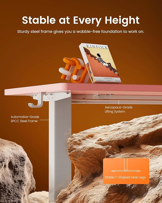 ErGear Height Adjustable Electric Standing Desk, 32 x 19 Inches Sit Stand up Desk, Memory Computer Home Office Desk, Pink