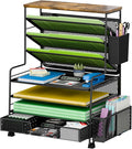 Ekisemio 8 Tier Desk File Organizer with Sliding Drawer, Desktop Organizers and Accessories, Letter Size File Organizer for Desk, Black