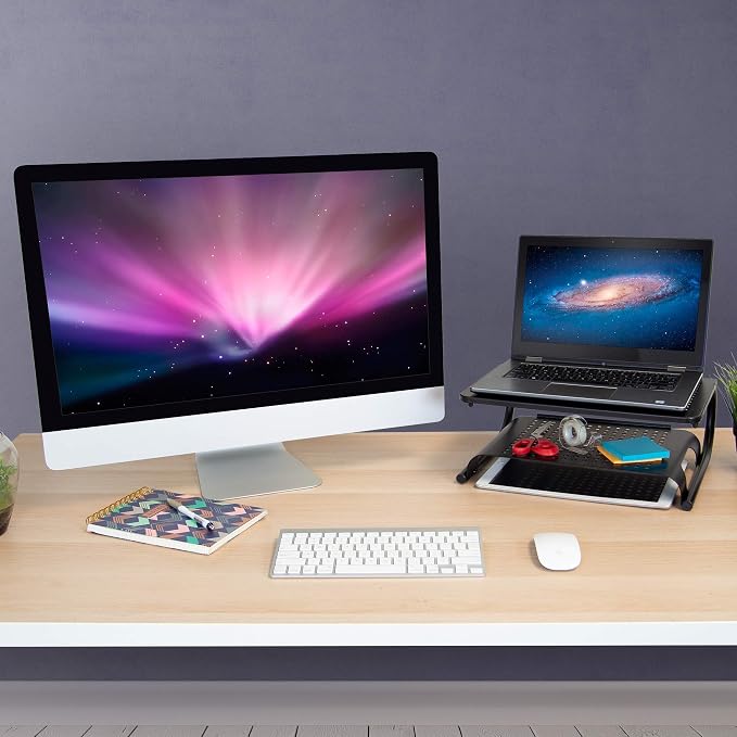Mount-It! 2 Tier Desk Organizer Riser | Computer Monitor Stand with Keyboard Storage Shelf for Desktops, Laptops, Printers, Home Office Space Saver (2 Shelves)
