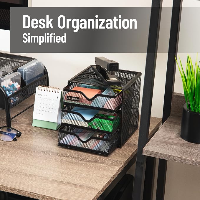 Mind Reader Desktop Accessory Storage, Desk Supplies, Organizer, Office, Metal Mesh, 6.25" L x 6.5" W x 6.5" H, Black