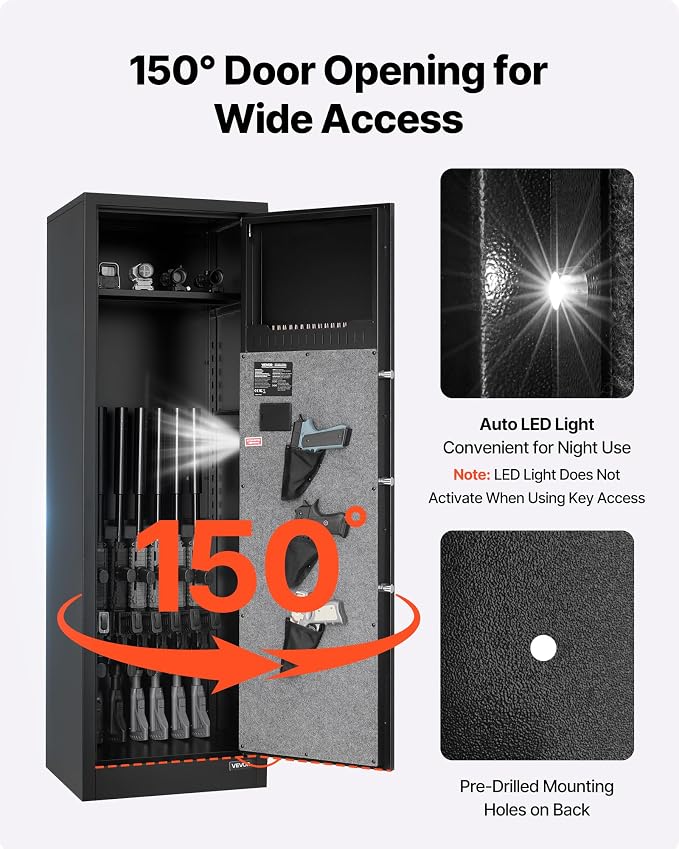 VEVOR 8-10 Gun Safe, Long Gun Cabinet for Rifles and Pistols, Quick Access Rifle Safe with 3 Pistol Pockets and Adjustable Racks, Digital Cabinet with Fingerprint and Password Lock(Assembly Required)