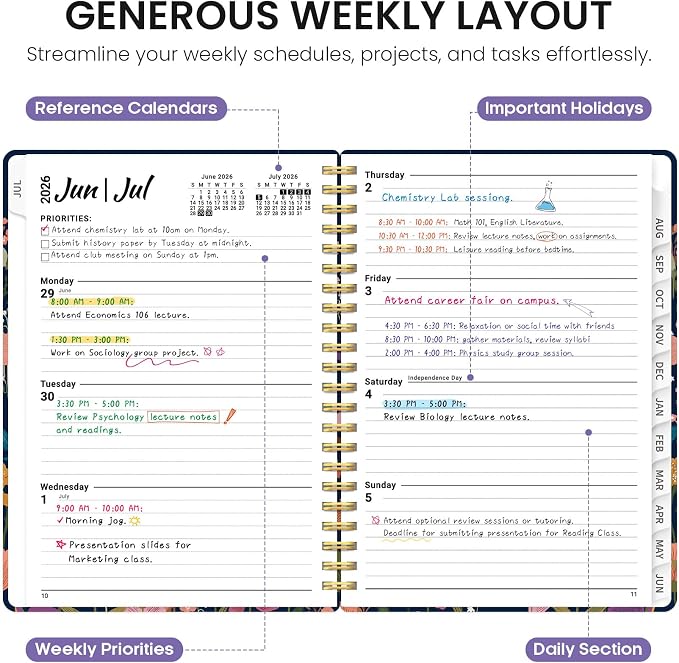 Taja Planner 2026-2027, Jul 2026-Jun 2027 Monthly & Weekly Calendar Planner | 8.5" x 11", Hardcover Academic Calendar, Teacher Student Agenda Book with Tabs, School Office Supplies, Ink Blossoms