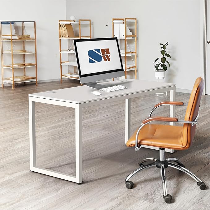 SHW 55-Inch Commercial-Grade Office Computer Desk, White | 10-Year Limited Warranty