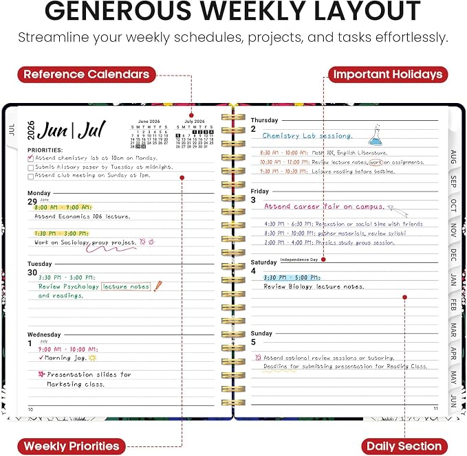Taja Planner 2026-2027, Jul 2026-Jun 2027 Monthly & Weekly Calendar Planner | 6.3" x 8.5", Hardcover Academic Calendar, Teacher Student Agenda Book with Tabs, School Office Supplies, Night Garland