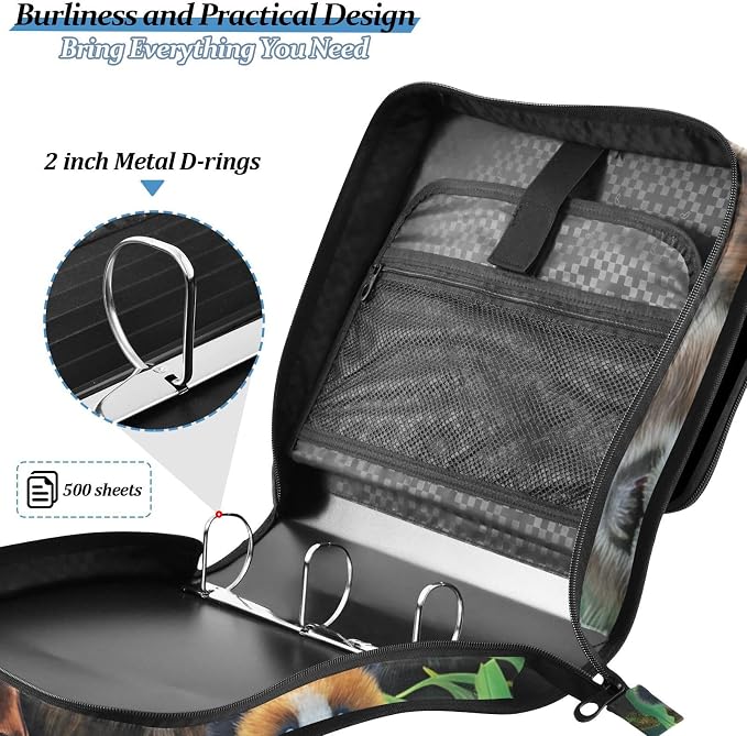 Animals 3 Ring Binder Bag 1.5 inch Binder Organizer with Zipper Shoulder Strap 500 Sheet Documents Storage for School Office