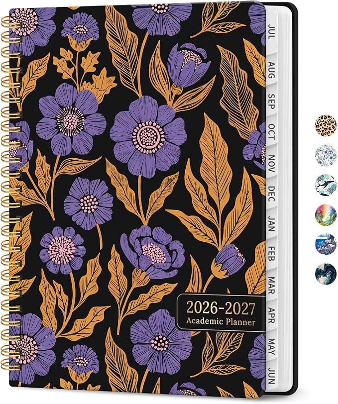 Taja Planner 2026-2027, Jul 2026-Jun 2027 Monthly & Weekly Calendar Planner | 6.3" x 8.5", Hardcover Academic Calendar, Teacher Student Agenda Book with Tabs, School Office Supplies, Nocturne Blooms