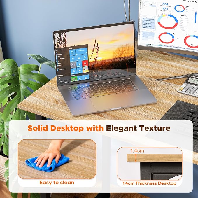 PayLessHere | 63 Inch Computer Desk | Nature | Office Desk with Metal Frame, Adjustable Feet | Water-Resistant, Scratchproof Surface | Sturdy Writing Table for Home Office or Study | Pack of 1