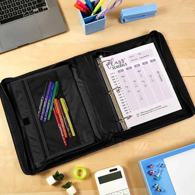 Avery® Zipper 3 Ring Binder, 2" Round Rings, 1 Black Binder | For School and Office On-The-Go, Durable Polyester Cover, Secure Zip Closure, Exterior Pocket, Laptop and Tablet Storage