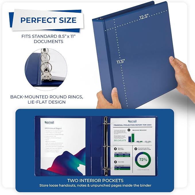Samsill 1.5 Inch 3 Ring Binders, Economy Round Ring, Clear View Cover, 325 Sheet Capacity - for School, Home, Office - Blue, 12 Pack