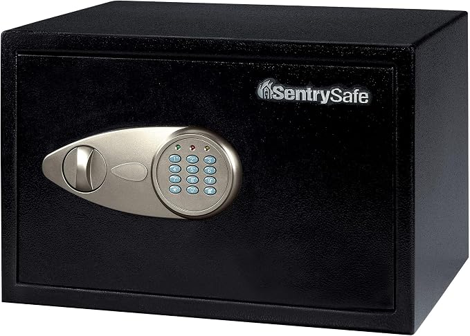 SentrySafe Safe with Digital Keypad Lock, Steel Safe with Interior Lining and Bolt Down Kit for Money, Jewelry, Electronics, 0.58 Cubic Feet, 8.7 x 13.8 x 9.7 Inches, X055 | Steel Safe With Interior Lining and Bolt Down Mounting Kit and Digital Keypad ...