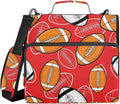 Sports Football Red Print Zipper Binder Bag 3 Ring with Shoulder Strap & Handle Multi Pocket Binder Organizer Bag Large Capacity for School Office Supplies