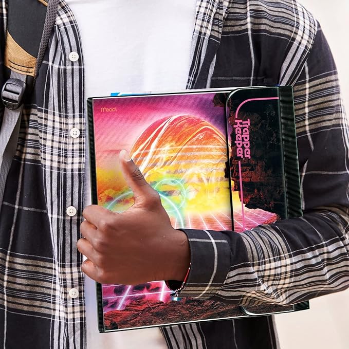 Mead Trapper Keeper Binder, Retro Design, 1 Inch Binder with Folders and Pockets, Holds 8-1/2" x 11" Paper, Glow (260038FM-ECM) (Pack of 6)