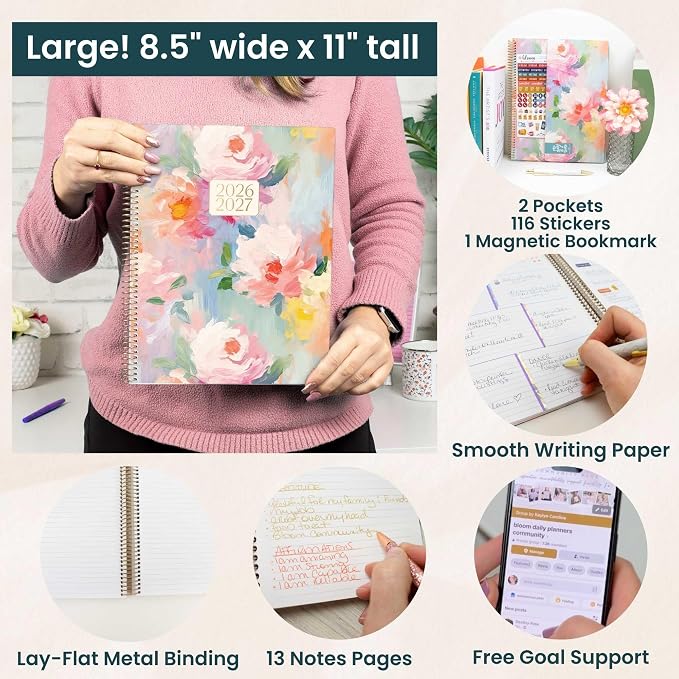 bloom daily planners 2026-2027 (8.5" x 11") Academic Year Day Planner (July 2026 - July 2027) - 13 Months Weekly & Monthly Agenda Organizer with Stickers & Tabs - Painted Peonies
