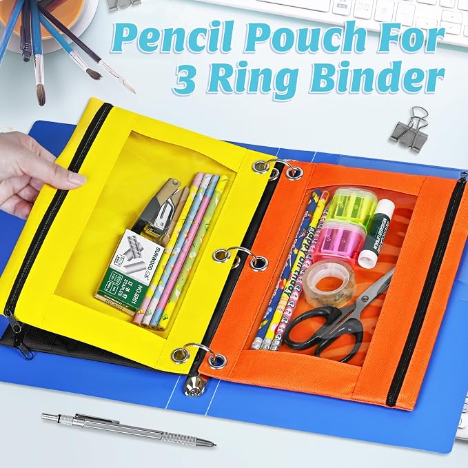 100 Pack Pencil Pouch for 3 Ring Binder | Binder Pencil Pouch, 10 Assorted Colors with Smooth Zipper Pencils Pouches for Binders for School , Office Supplies