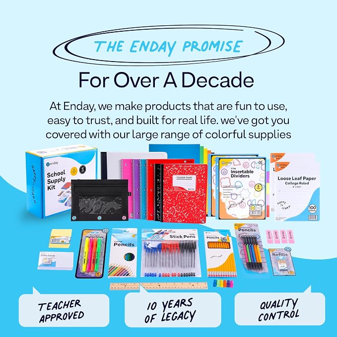 Enday Back to School Supplies High School Kit for Kids with Folders, Notebooks, Pencils, Pens & More Back to School Supplies Kit School Supply Bundle for Classroom Essentials