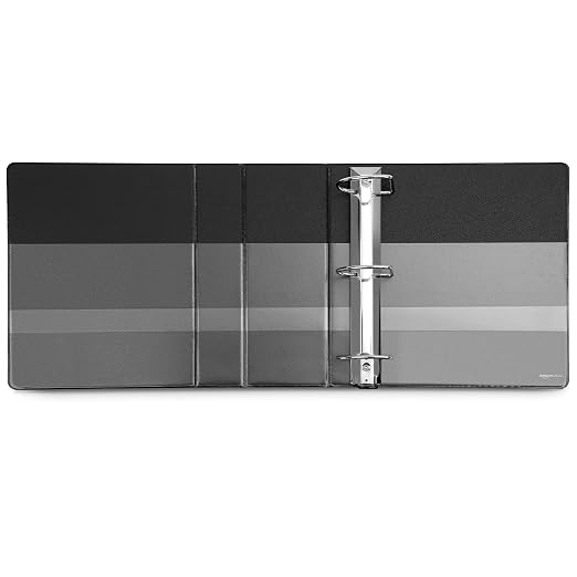 Amazon Basics 5 inch Heavy Duty D-Ring 3 Ring Binder, Customizable View Cover, Extra Durable, Black, 2-Pack