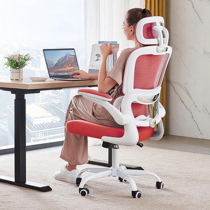 TRALT Office Chair Ergonomic Desk Chair - Gaming Chair with Lumbar Support | 330 LBS Home Office Desk Chairs with Headrest, Reading Chair with Flip-up Armrests, Comfortable Computer Chairs (1, Red)