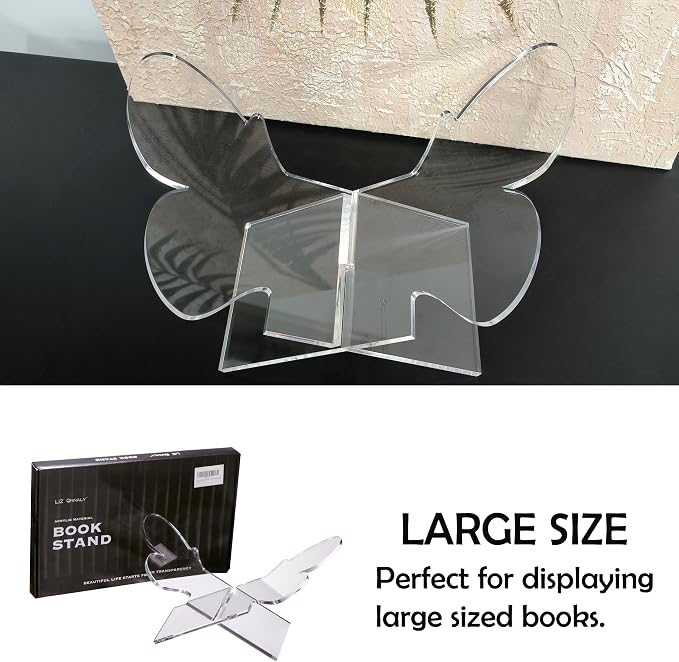 Large Butterfly Clear Acrylic Book Stand - Perfect for Displaying Open Book on Your Coffee Table - Ideal for Bibles, Cook Books, Guest Books, Magazines, Each with a Lucite Paperweight